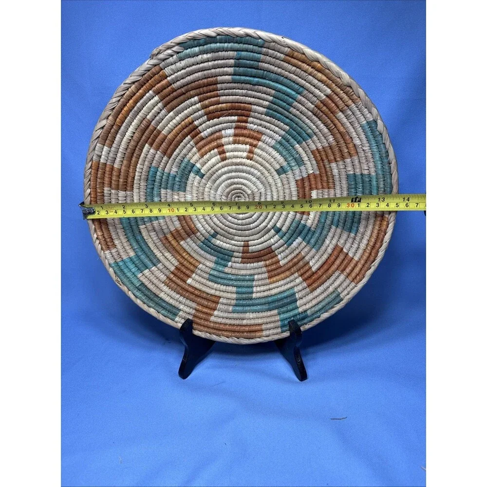 Coil Basket -Hand Woven Grass 15 inch- 3 Tone Wall Hanging or Table Decor